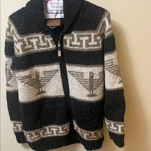 Men's Black and Gray Patterned Sweater